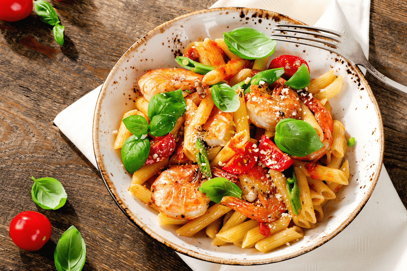 Penne Jardinera Camarones