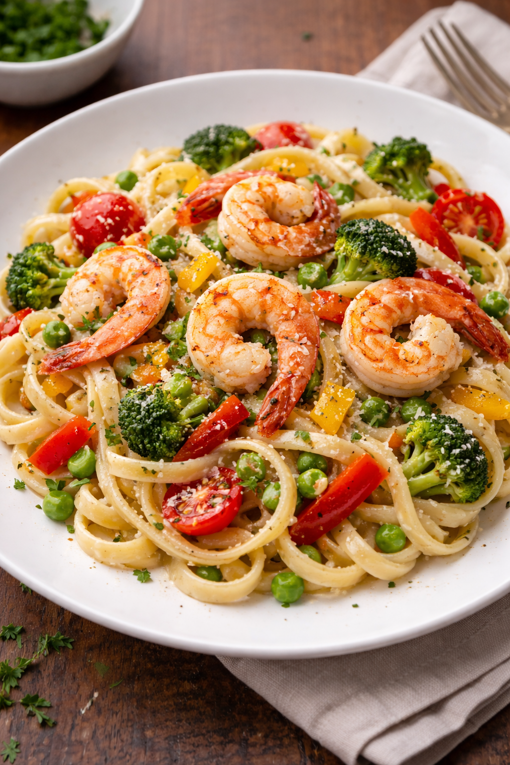 Fettuccine Jardinera Camarones